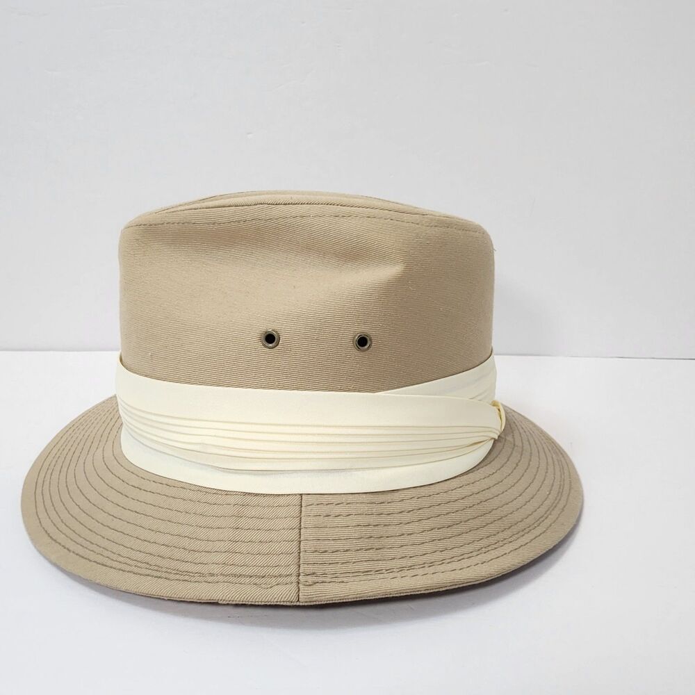 Safari Hat Size Large Beige Made in USA 2” Wide Brim Tan w/ 2” Cream Band